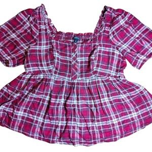 NWT Torrid Red Plaid Top Women's 1X‎ (14/16) NWT Smocked Babydoll cowgirl Tunic